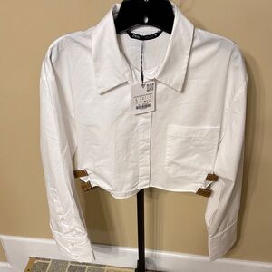 Zara White Cropped Shirt with Side Buckles
